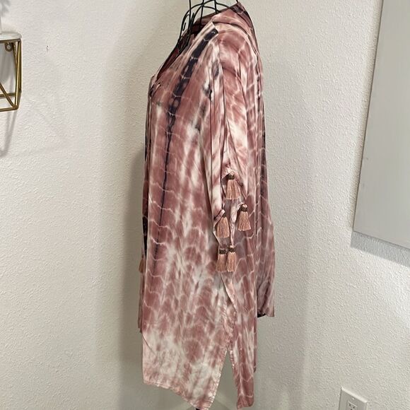 olivaceous tie dye coverup dress with lace front and tassles | size S | NWOT - Picture 5 of 7